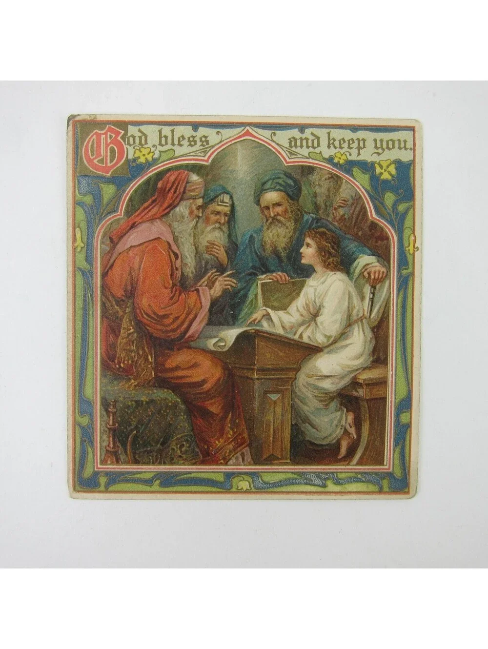 Victorian Greeting Card Religious God Bless Jesus Teach Old Men Embossed Antique